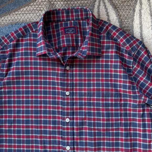 UNTUCKit Men’s Size Large Tall‎ Red Blue Plaid Button Up Long Sleeve Shirt - Picture 3 of 4